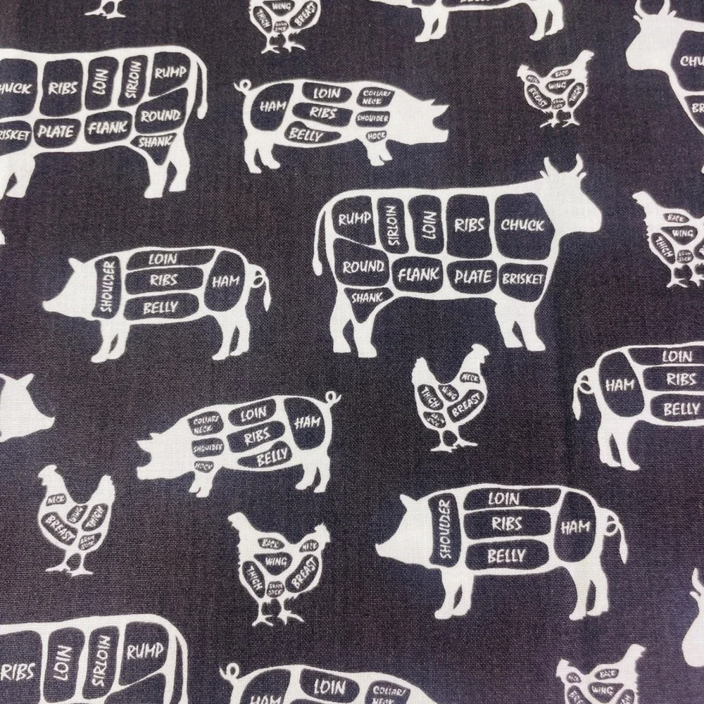 Dear Stella Stella-379 Butcher Chart Pig Meat Cuts Cotton Fabric Half Yard 19x43